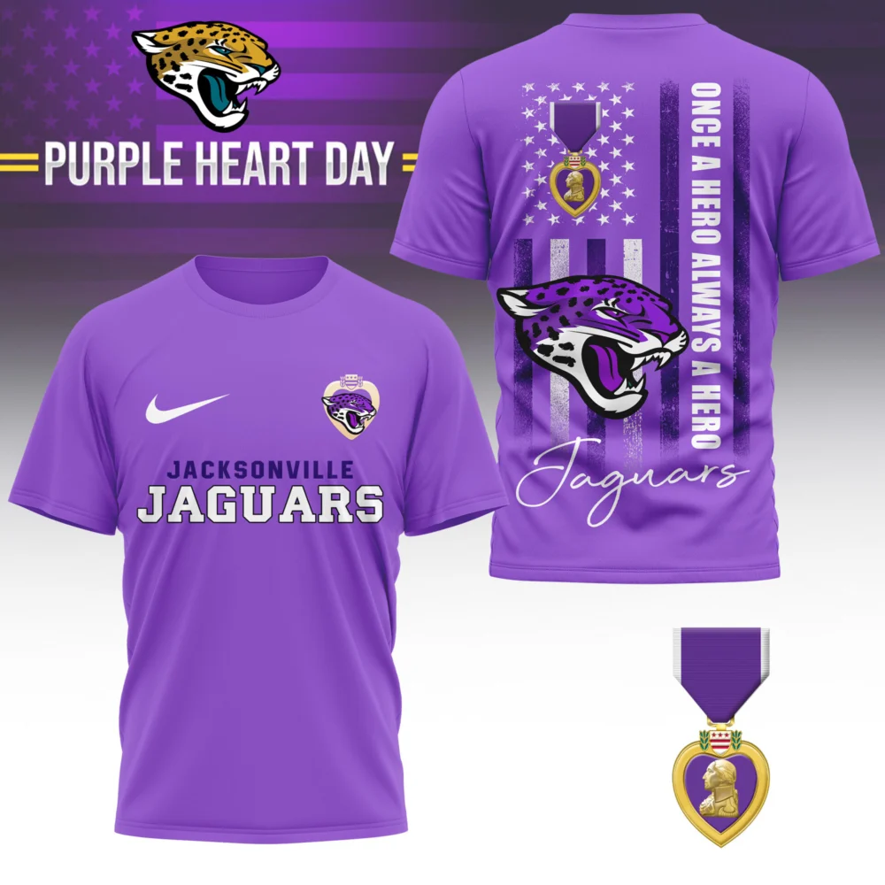 Jacksonville Jaguars | Premium NFL Premium National Purple Heart Day 3D Shirt HI