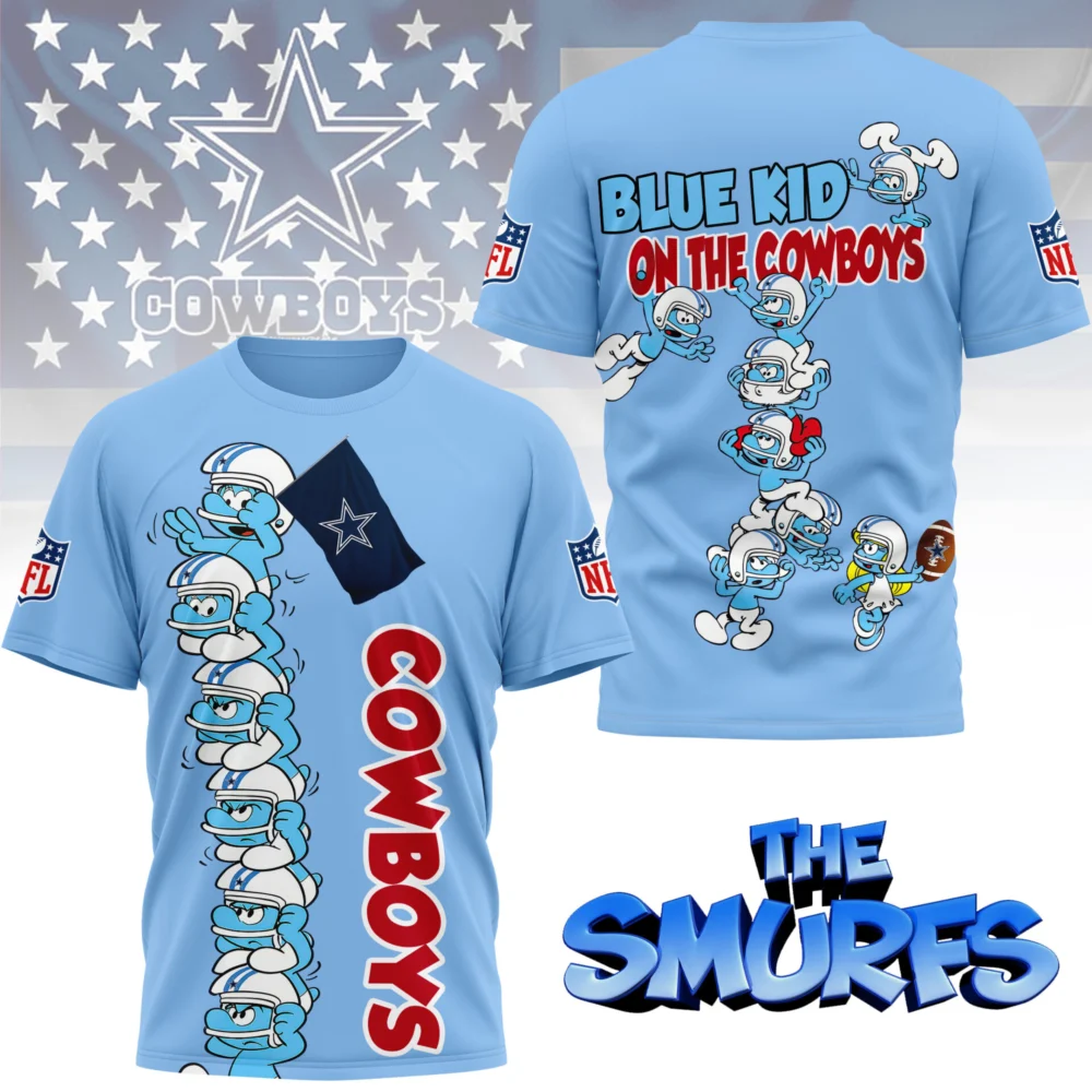 Dallas Cowboys | Premium NFL x Smurfs 3D Shirt NY - 3XL, White