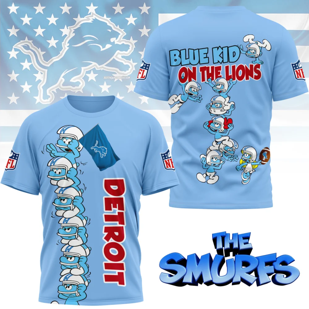 Detroit Lions | Premium NFL x Smurfs 3D Shirt NY - 2XL, Black