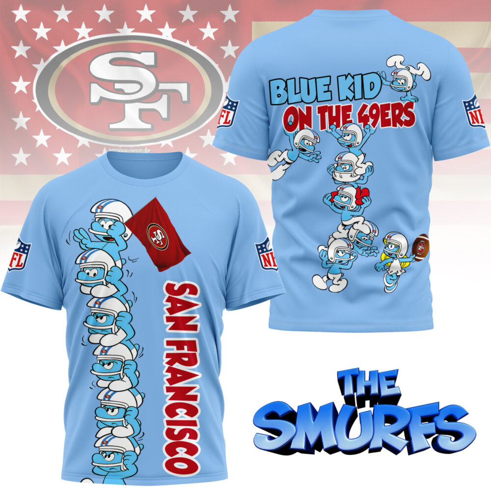San Francisco 49ers | Premium NFL x Smurfs 3D Shirt NY - 5XL, White