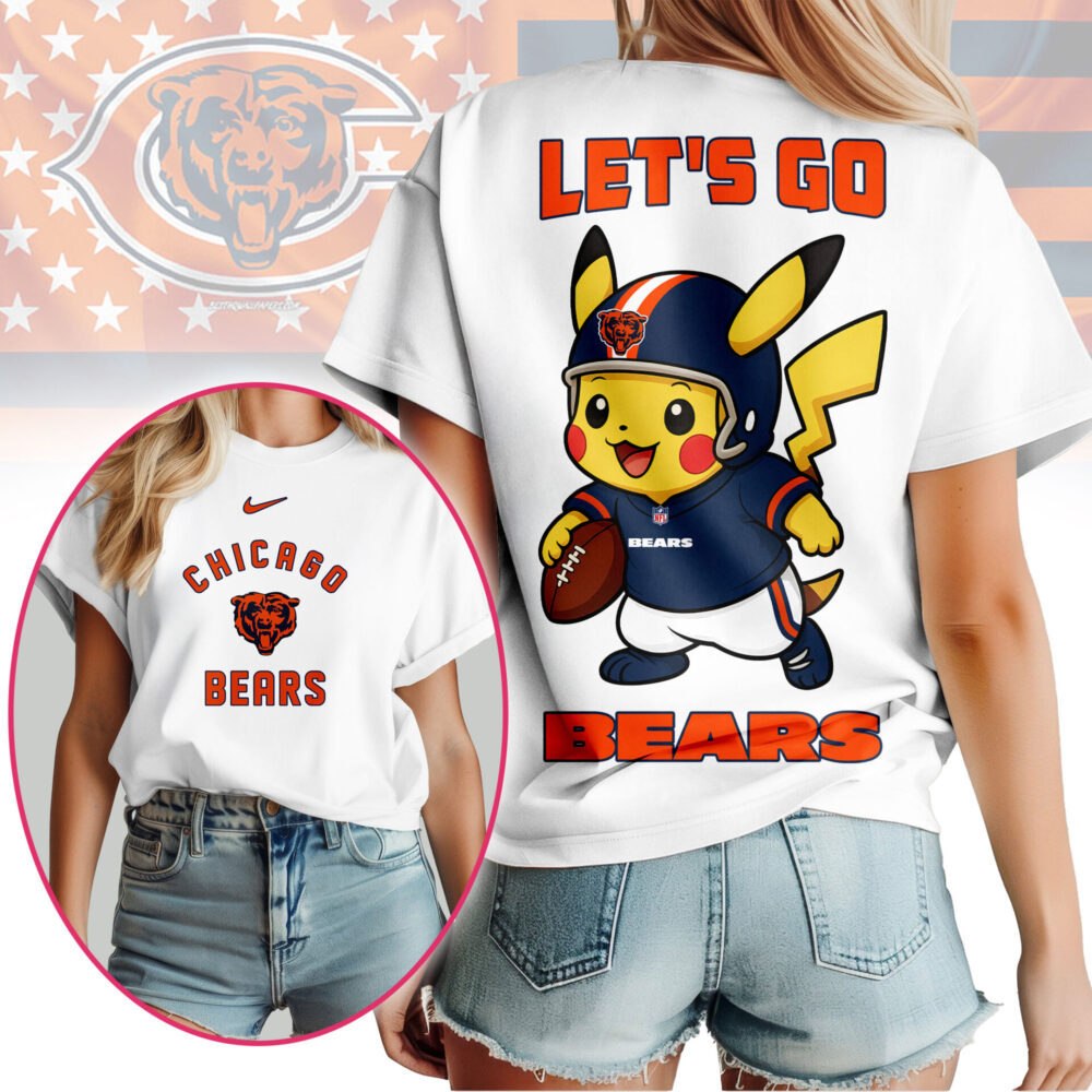 Chicago Bears | Premium NFL Pokemon Fan 3D Shirt NY - M, White
