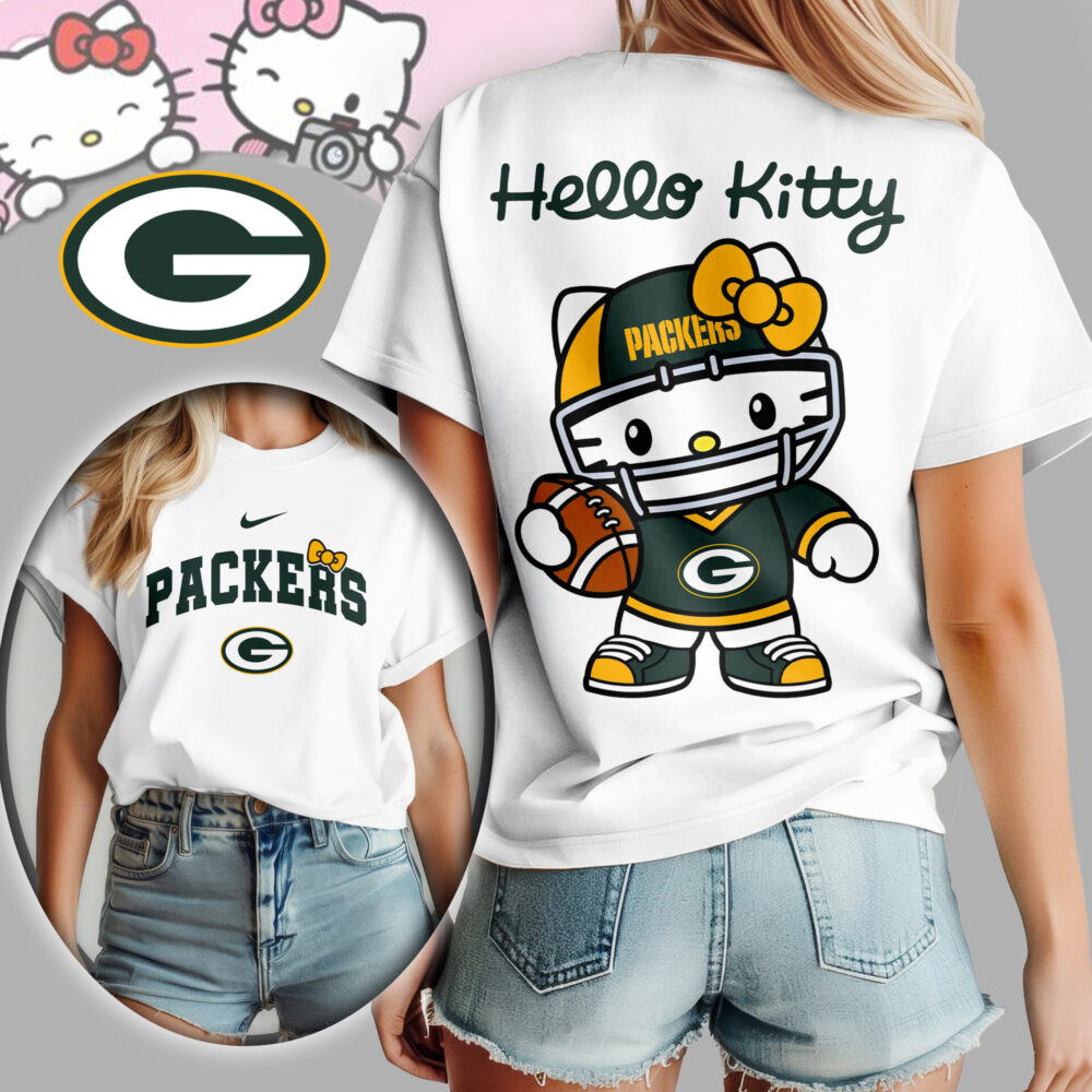Green Bay Packers | Premium NFL Hello Kitty 3D Shirt TD - White, M