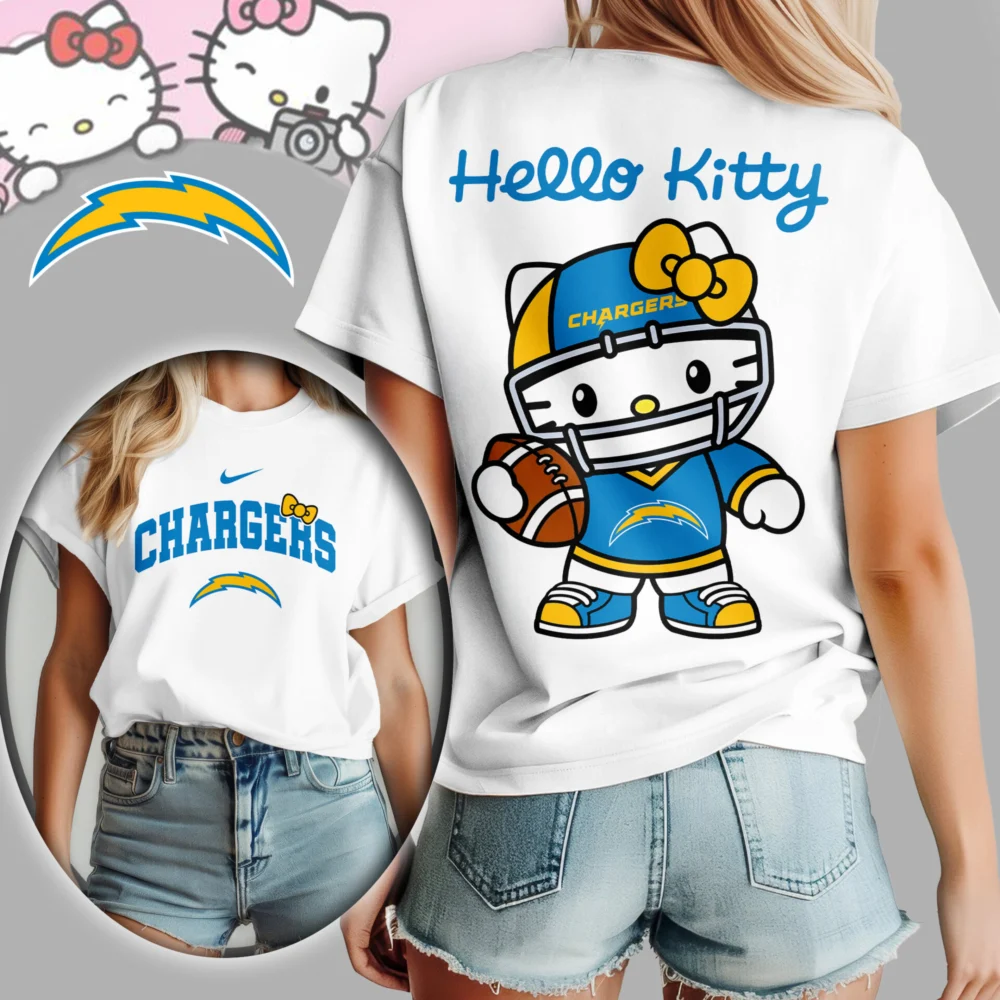 Los Angeles Chargers | Premium NFL Hello Kitty 3D Shirt TD - White, 4XL