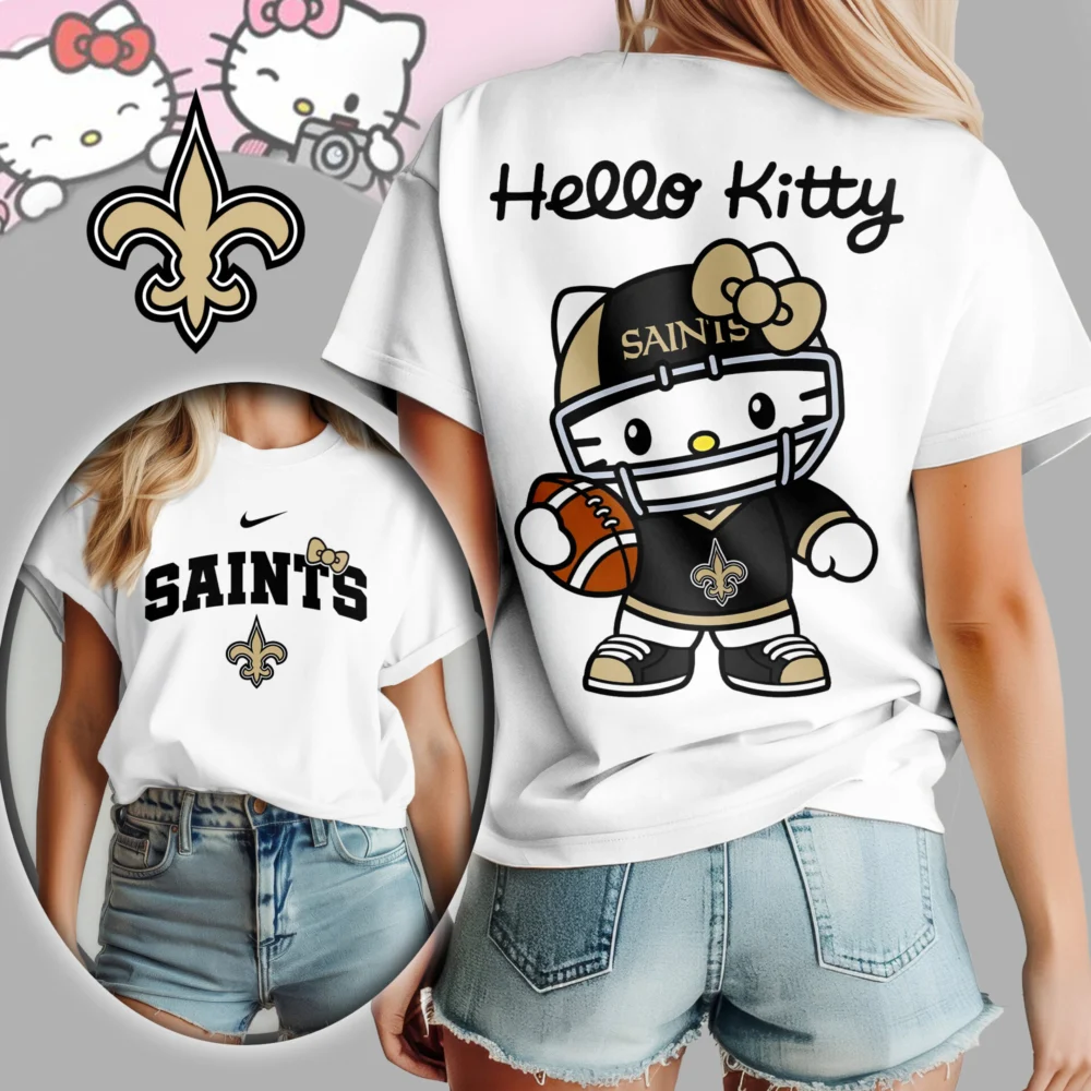 New Orleans Saints | Premium NFL Hello Kitty 3D Shirt TD - White, 3XL