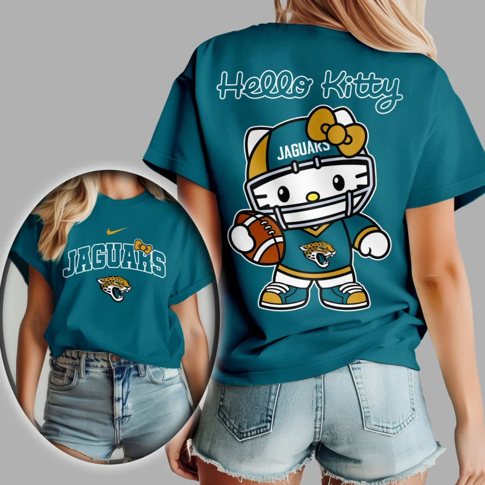 Jacksonville Jaguars | Premium NFL Hello Kitty 3D Shirt TD - Teal, 2XL