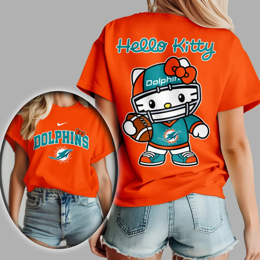 Miami Dolphins | Premium NFL Hello Kitty 3D Shirt TD - Orange, 4XL