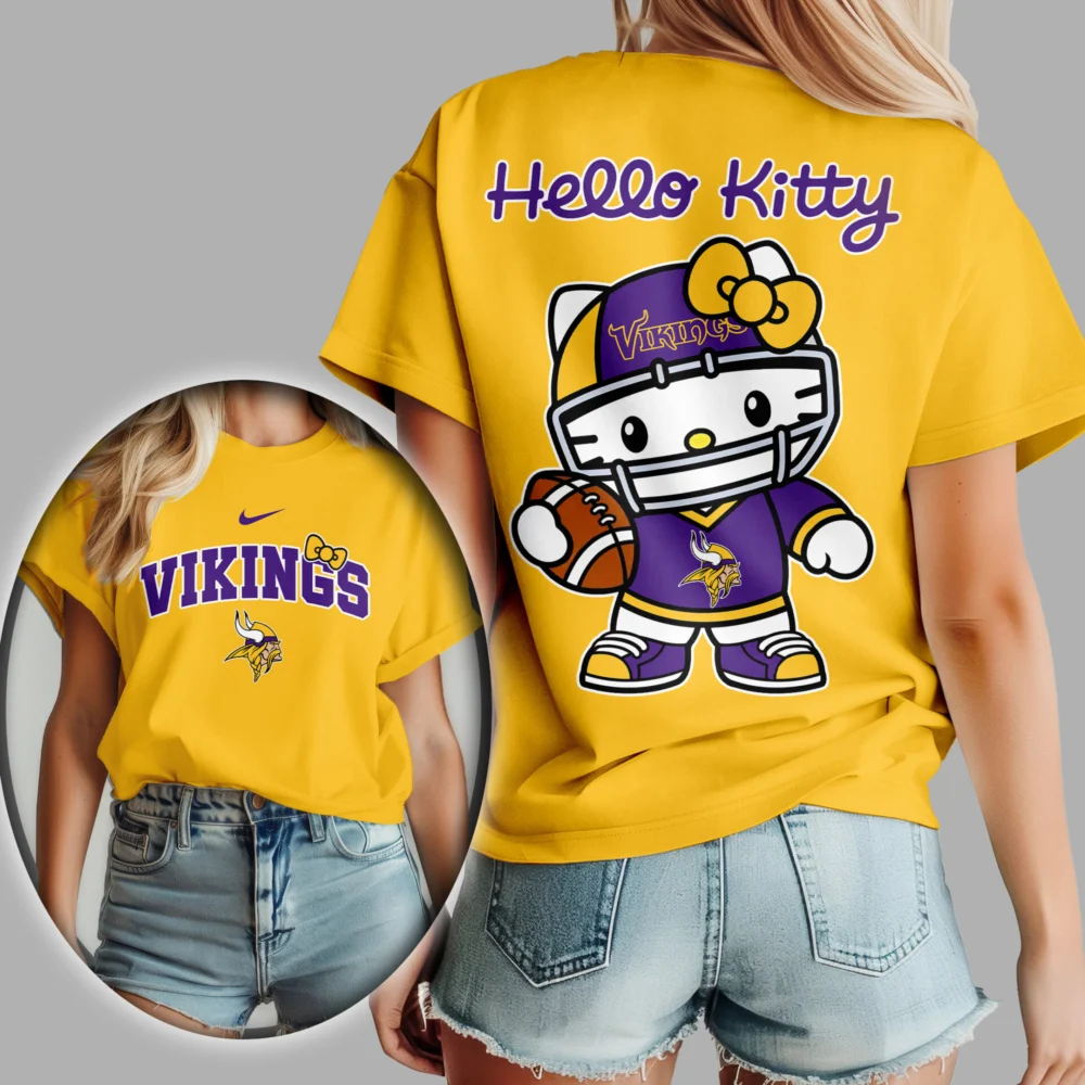 Minnesota Vikings | Premium NFL Hello Kitty 3D Shirt TD - Yellow, M