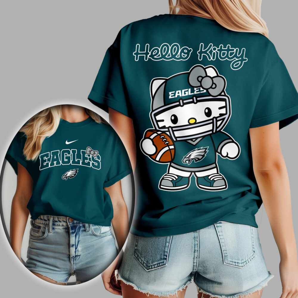 Philadelphia Eagles | Premium NFL Hello Kitty Women Shirt TD - Midnight Green, XL