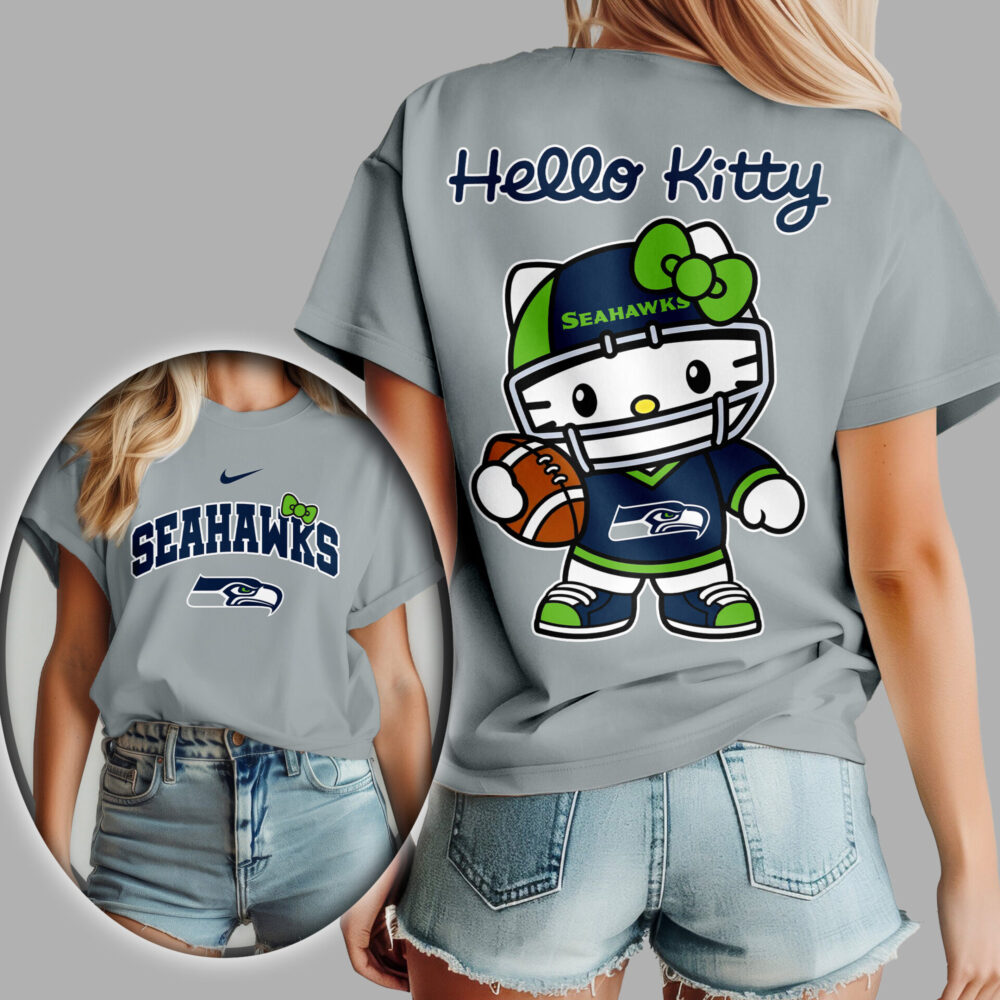 Seattle Seahawks | Premium NFL Hello Kitty 3D Shirt TD - Gray, 3XL