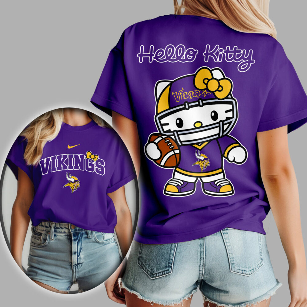 Minnesota Vikings | Premium NFL Hello Kitty Women Shirt TD - Purple, 3XL