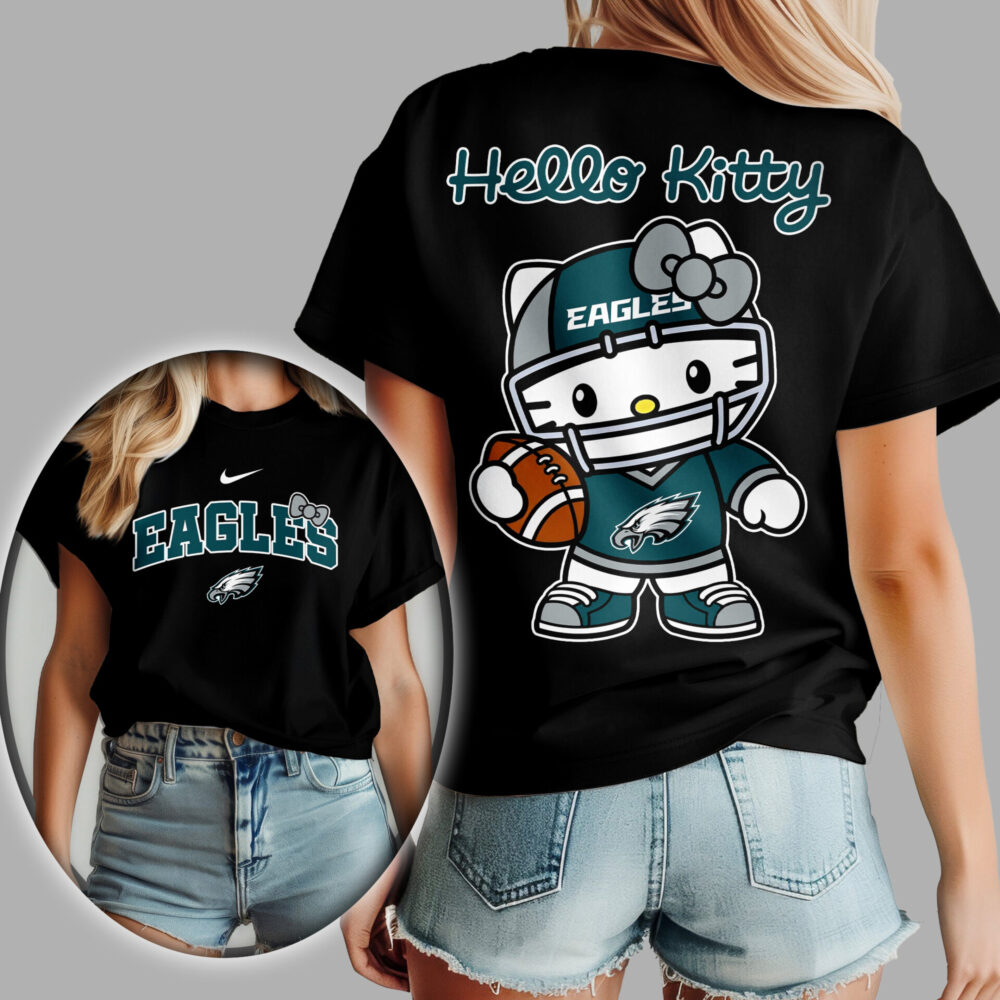 Philadelphia Eagles | Premium NFL Hello Kitty Women Shirt TD - Black, L
