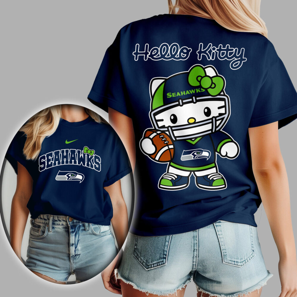 Seattle Seahawks | Premium NFL Hello Kitty 3D Shirt TD - Blue, XL