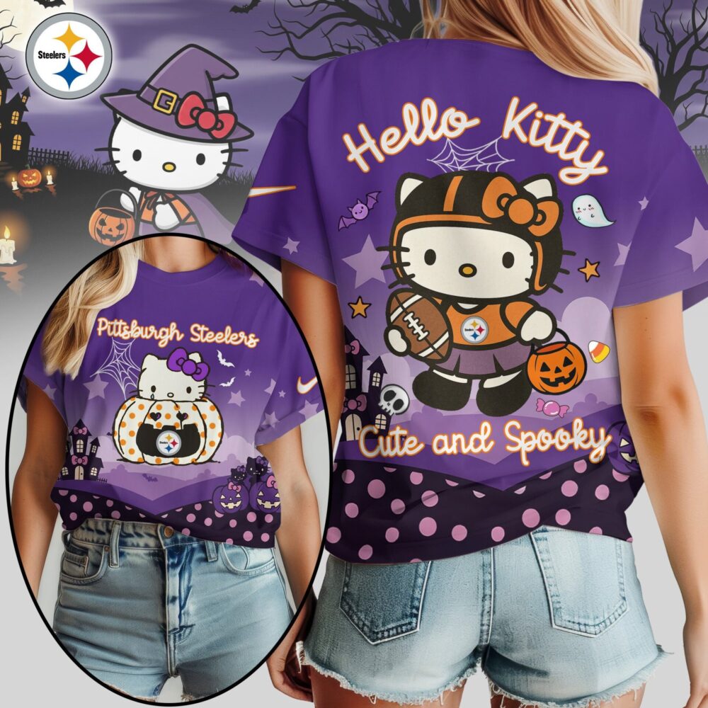 Pittsburgh Steelers | Premium NFL Hello Kitty Cute And Spooky Halloween Women Shirt NY