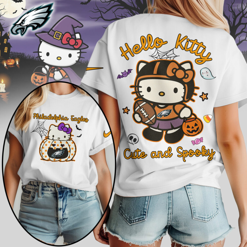 Philadelphia Eagles | Premium NFL Hello Kitty Cute And Spooky Halloween Women Shirt NY