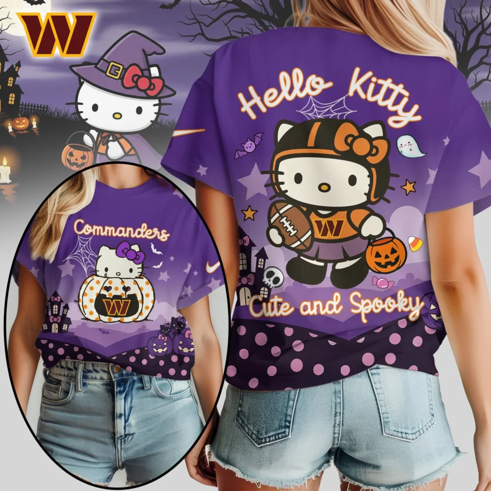 Washington Commanders | Premium NFL Hello Kitty Cute And Spooky Halloween Women Shirt NY