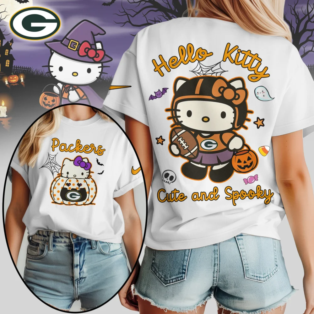 Green Bay Packers | Premium NFL Hello Kitty Cute And Spooky Halloween Women Shirt NY