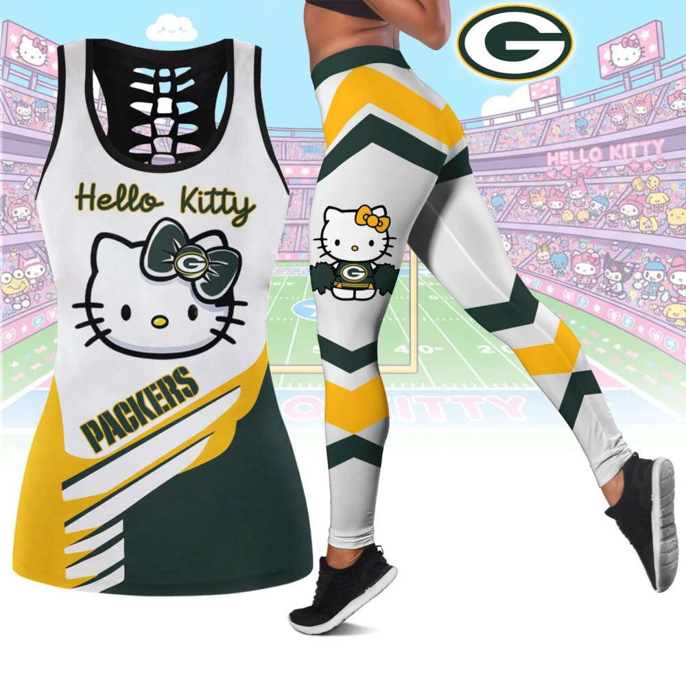 Green Bay Packers | Premium NFL Hello Kitty Combo Leggings And Tanktop TD