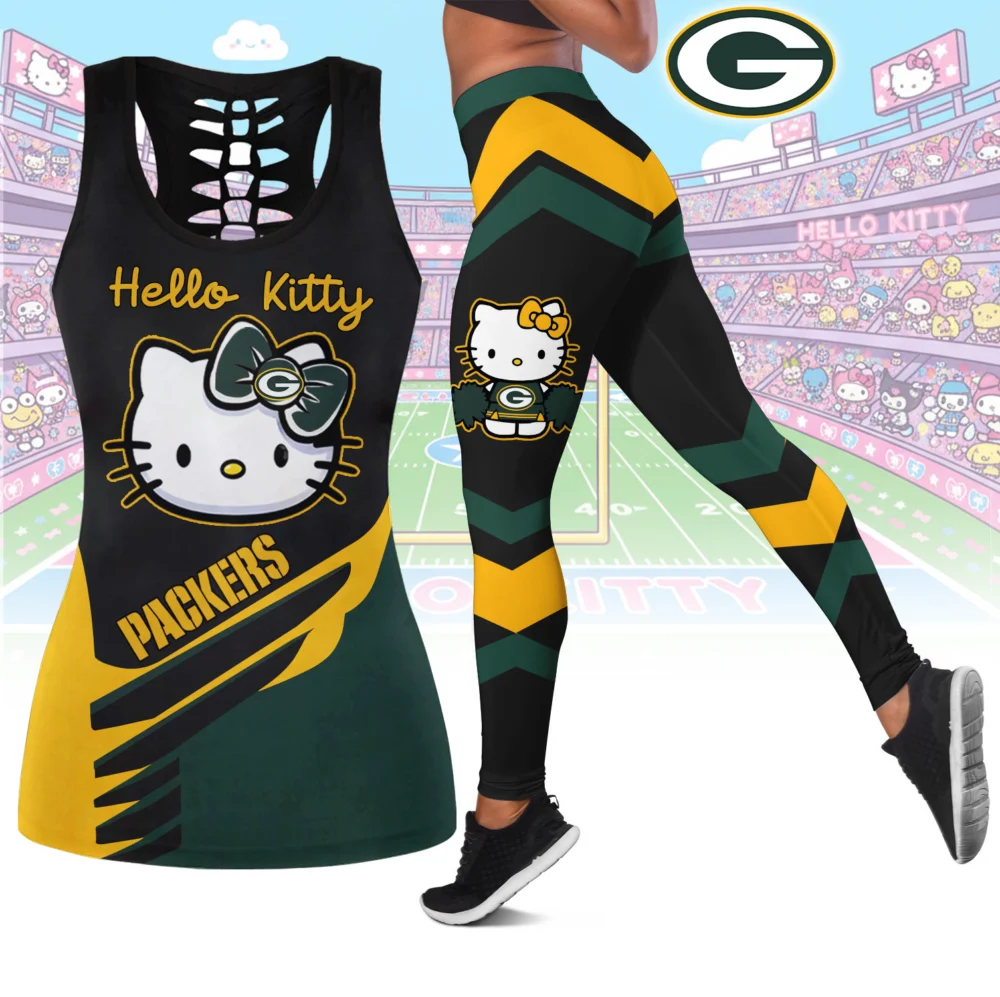 Green Bay Packers | Premium NFL Hello Kitty Combo Leggings And Tanktop TD
