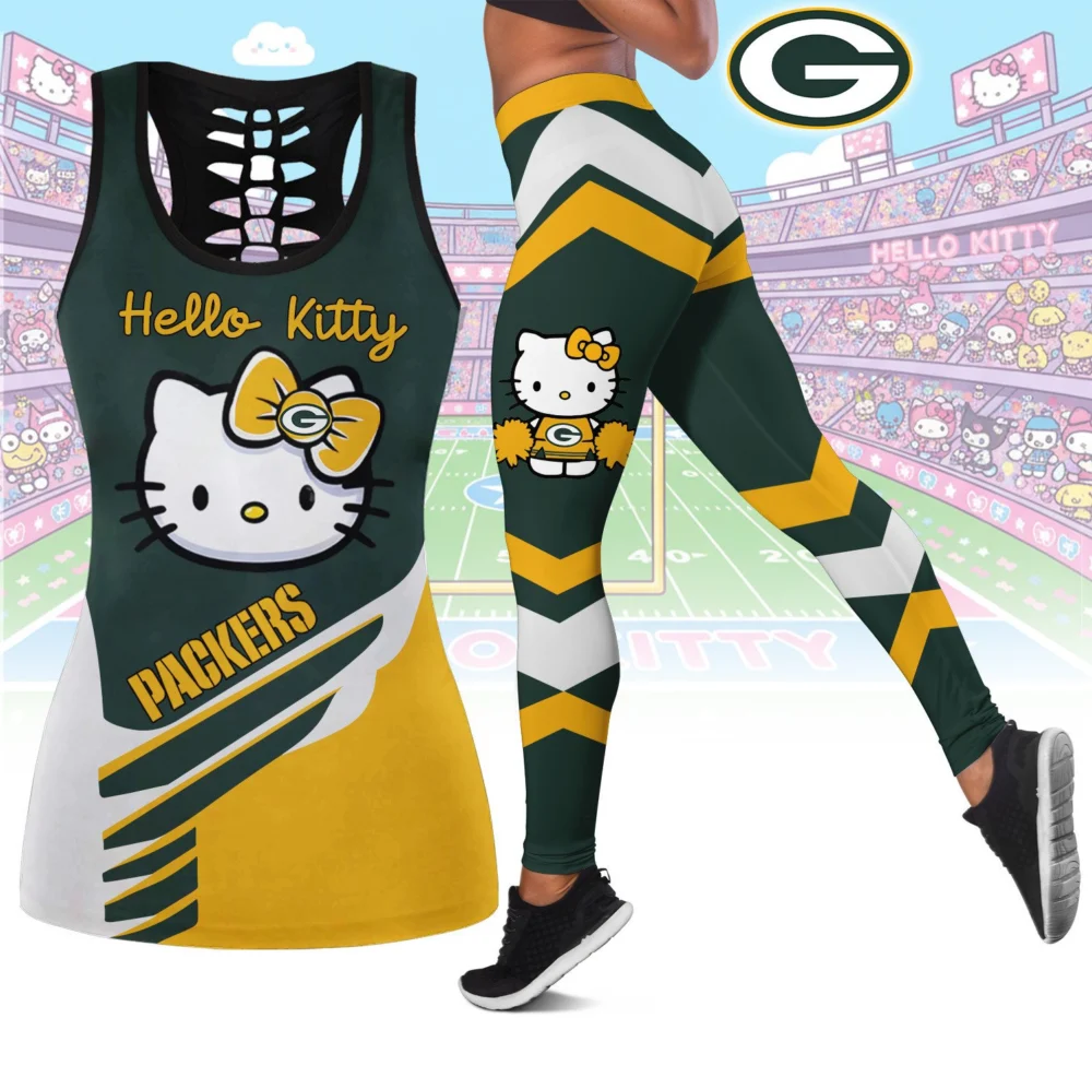 Green Bay Packers | Premium NFL Hello Kitty Combo Leggings And Tanktop TD