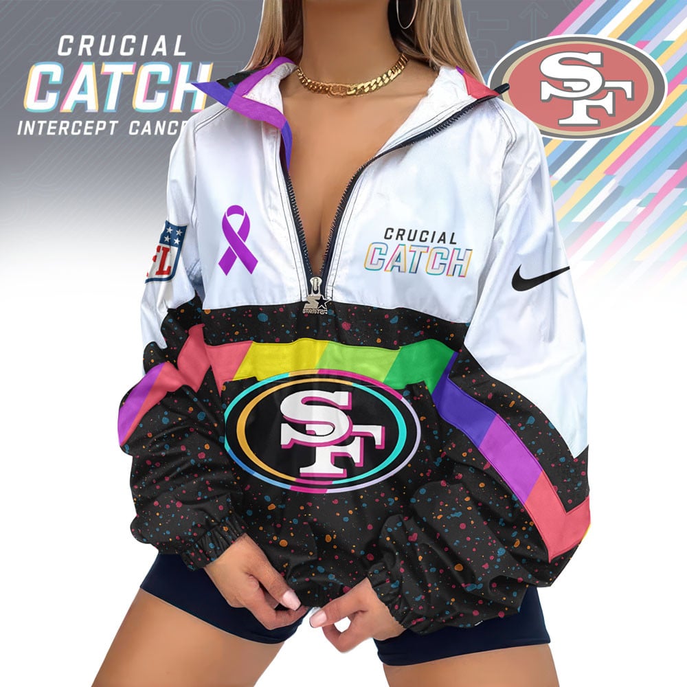 San Francisco 49ers | Premium Crucial Catch V-Neck Zipper Sweatshirt Jackets
