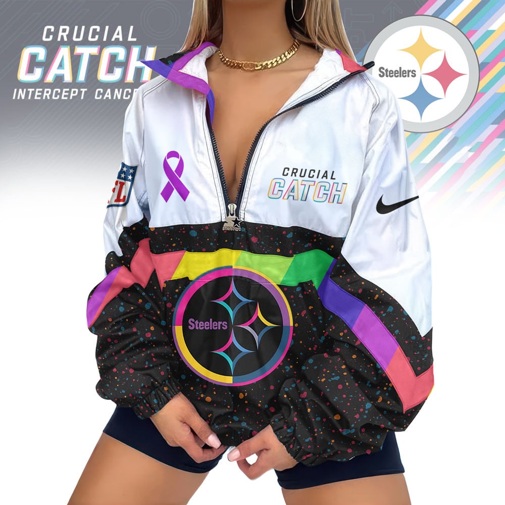 Pittsburgh Steelers | Premium Crucial Catch V-Neck Zipper Sweatshirt Jackets