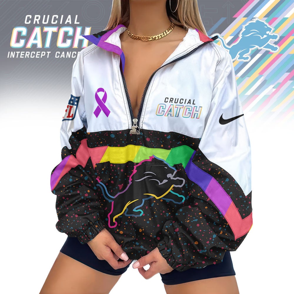 Detroit Lions | Premium Crucial Catch V-Neck Zipper Sweatshirt Jackets