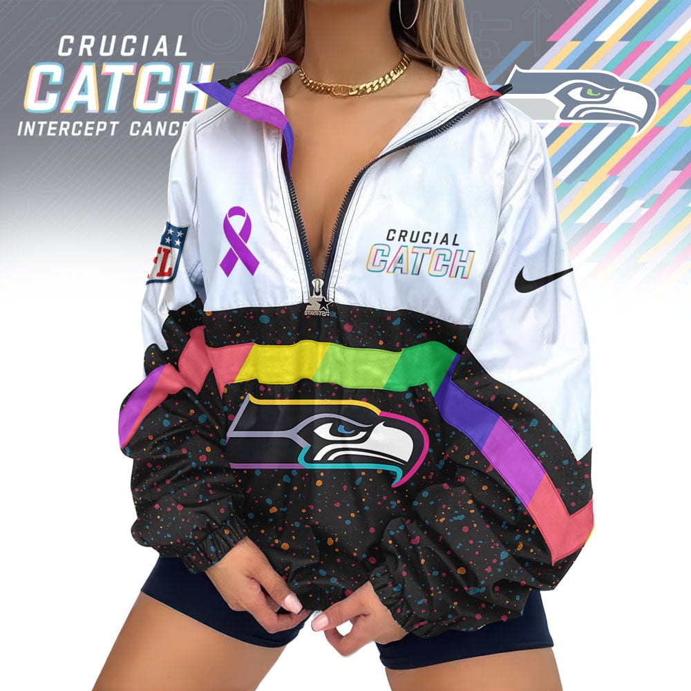 Seattle Seahawks | Premium Crucial Catch V-Neck Zipper Sweatshirt Jackets