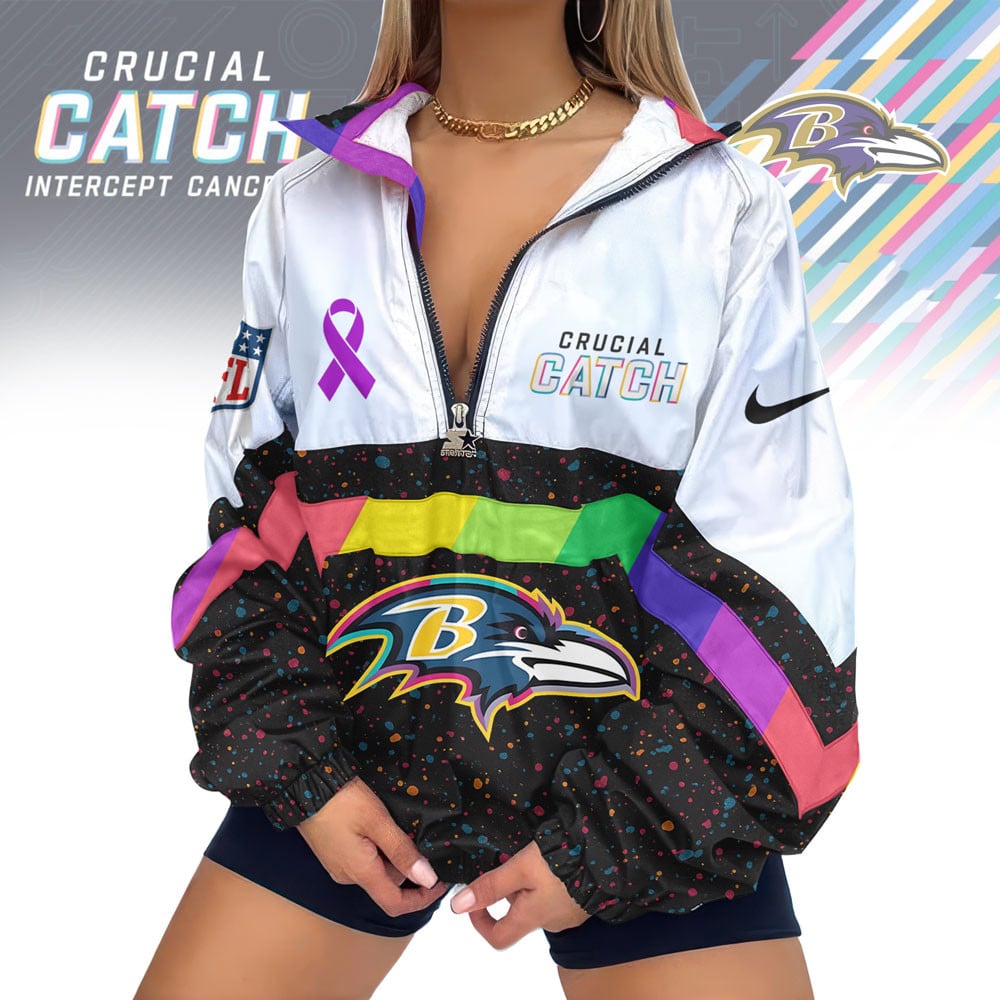 Baltimore Ravens | Premium Crucial Catch V-Neck Zipper Sweatshirt Jackets