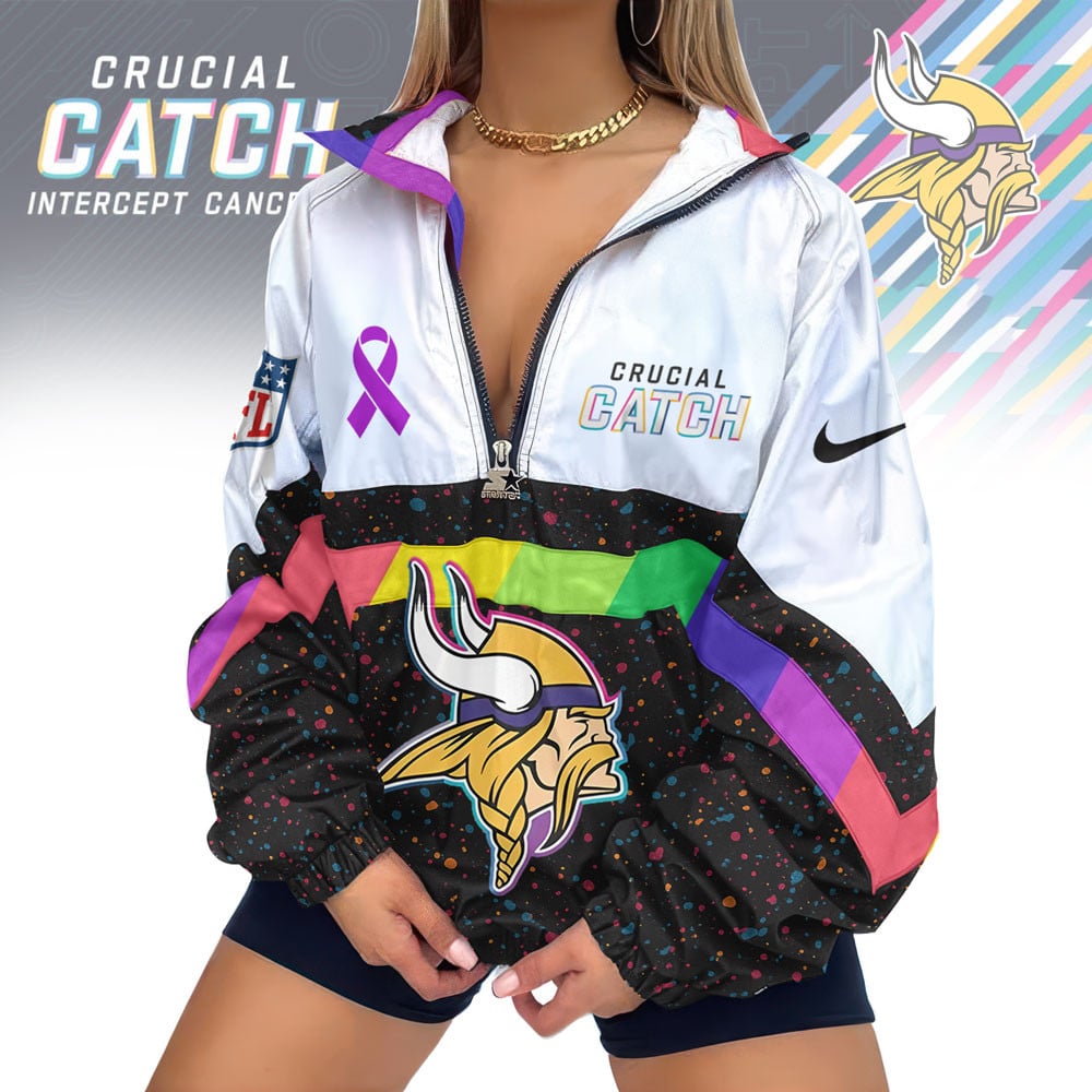 Minnesota Vikings | Premium Crucial Catch V-Neck Zipper Sweatshirt Jackets