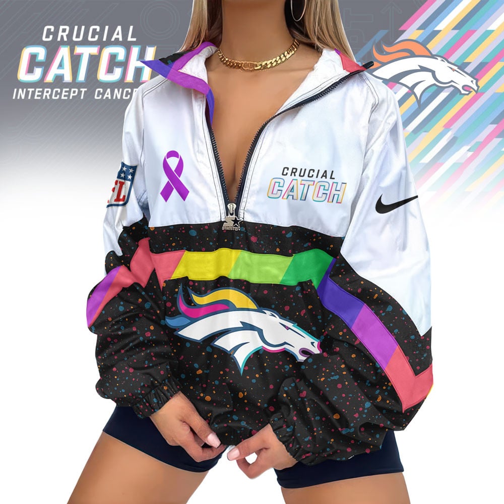 Denver Broncos | Premium Crucial Catch V-Neck Zipper Sweatshirt Jackets