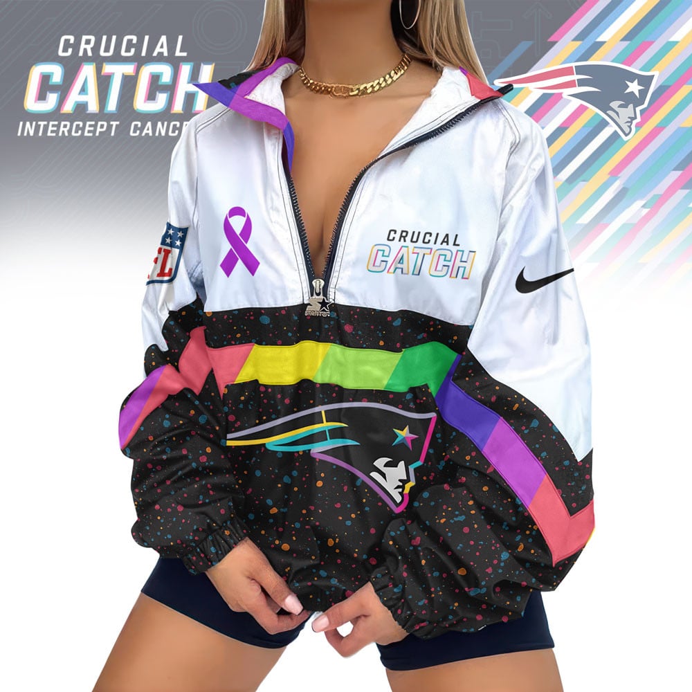 New England Patriots | Premium Crucial Catch V-Neck Zipper Sweatshirt Jackets - Style 1, 4XL