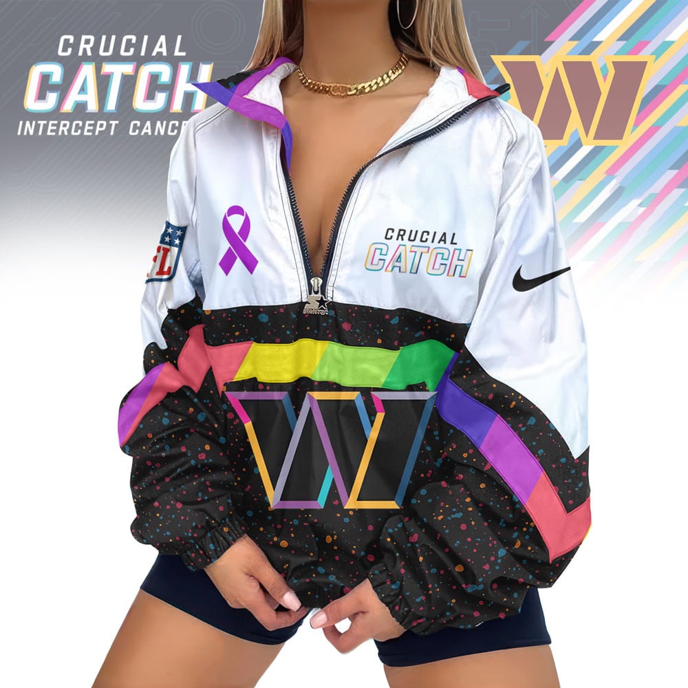 Washington Commanders | Premium Crucial Catch V-Neck Zipper Sweatshirt Jackets