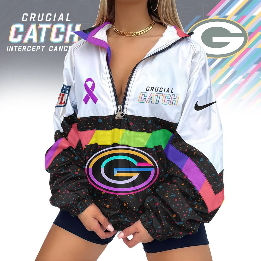 Green Bay Packers | Premium Crucial Catch V-Neck Zipper Sweatshirt Jackets