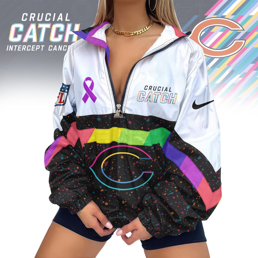 Chicago Bears | Premium Crucial Catch V-Neck Zipper Sweatshirt Jackets