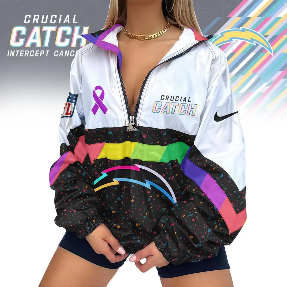 Los Angeles Chargers | Premium Crucial Catch V-Neck Zipper Sweatshirt Jackets