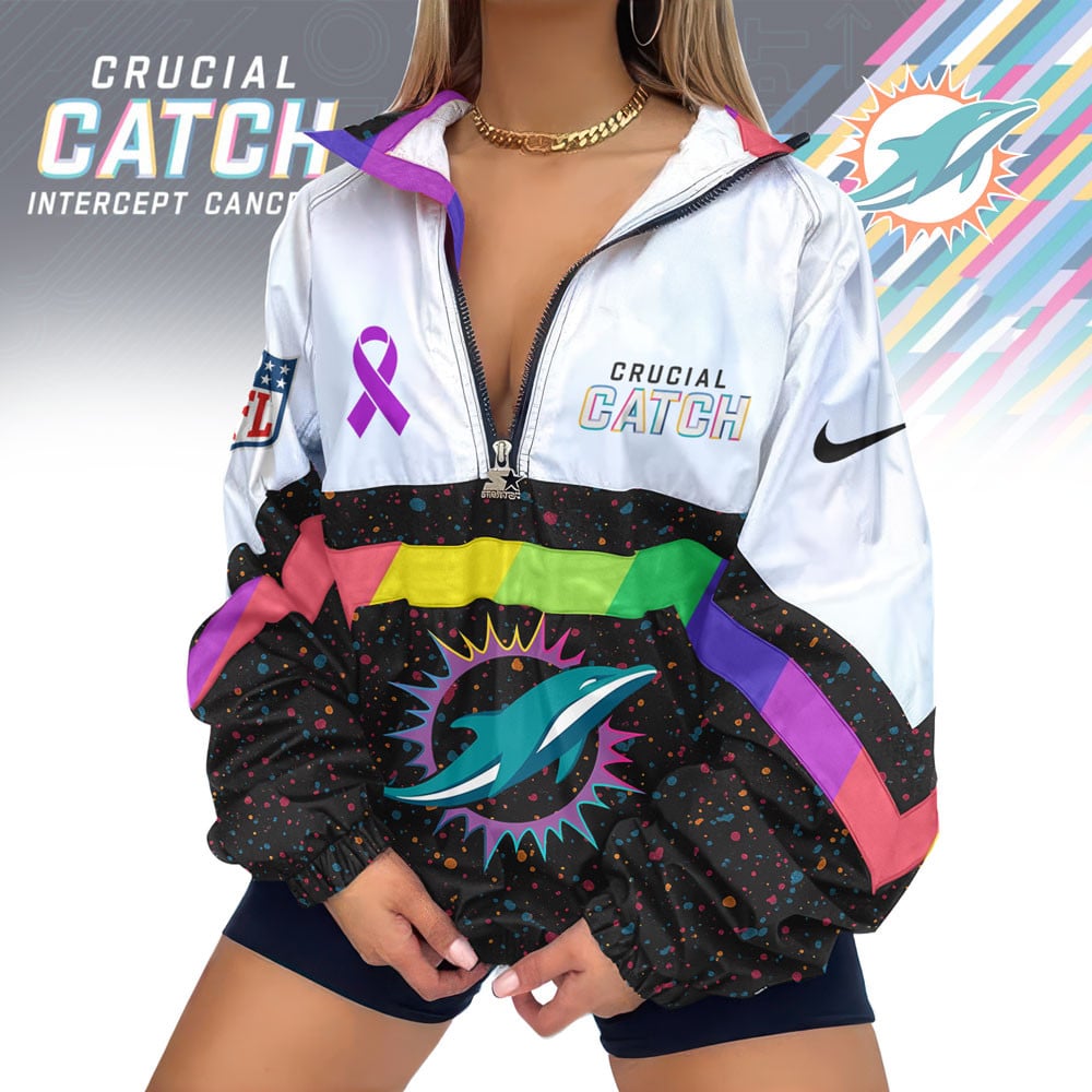 Miami Dolphins | Premium Crucial Catch V-Neck Zipper Sweatshirt Jackets