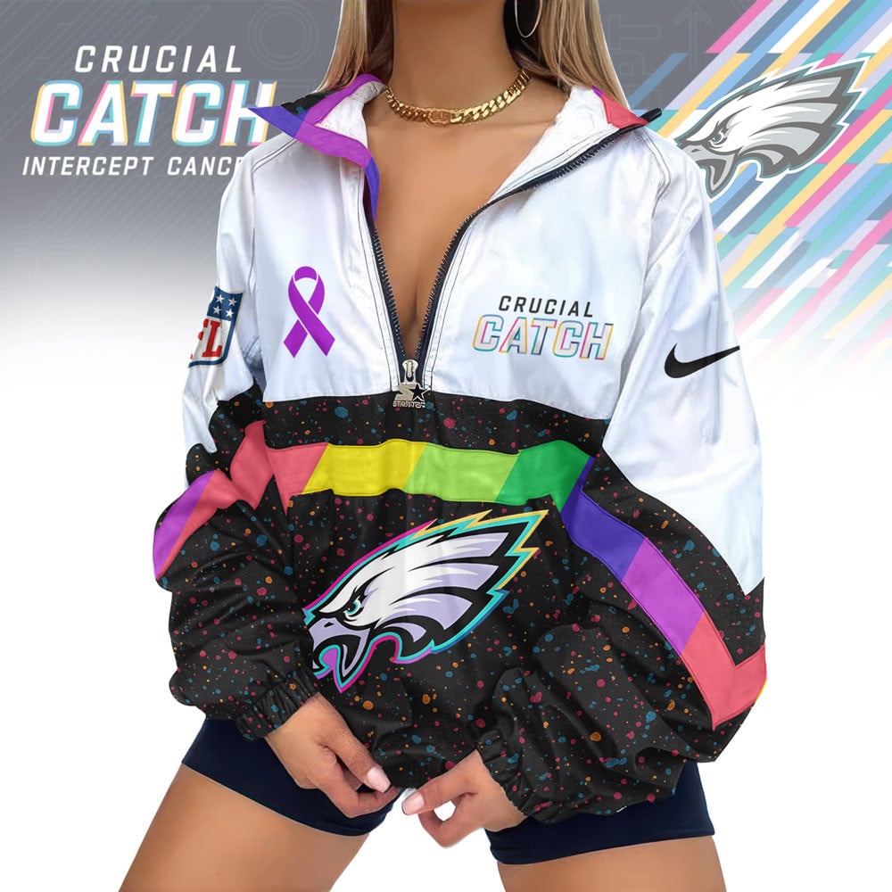 Philadelphia Eagles | Premium Crucial Catch V-Neck Zipper Sweatshirt Jackets - Style 1, 4XL
