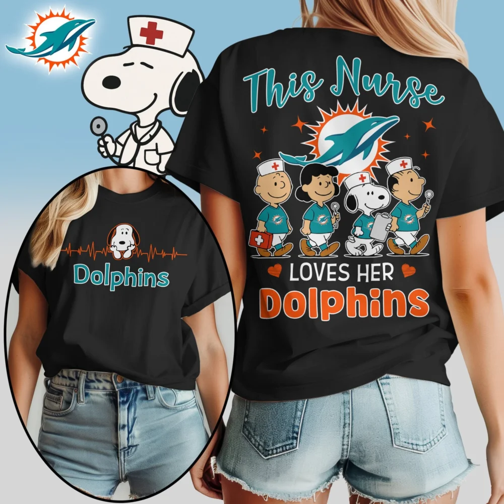 Miami Dolphins | Premium NFL Peanuts Snoopy Fan Nurse Appreciation Woman Shirt NY