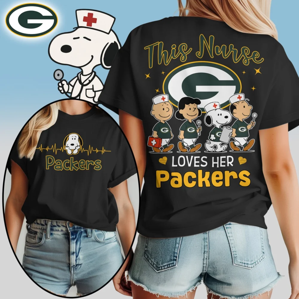 Green Bay Packers | Premium NFL Peanuts Snoopy Fan Nurse Appreciation Woman Shirt NY