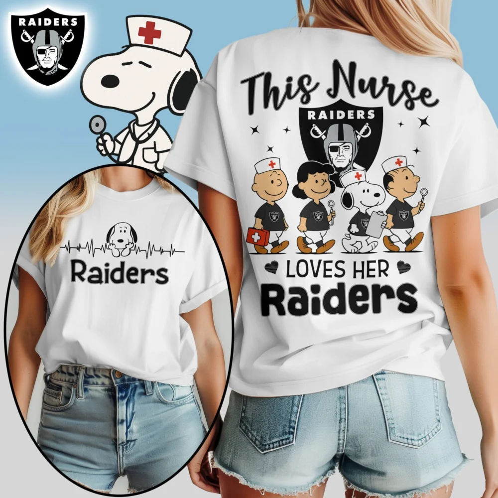 Las Vegas Raiders | Premium NFL Peanuts Snoopy Fan Nurse Appreciation Woman Shirt NY