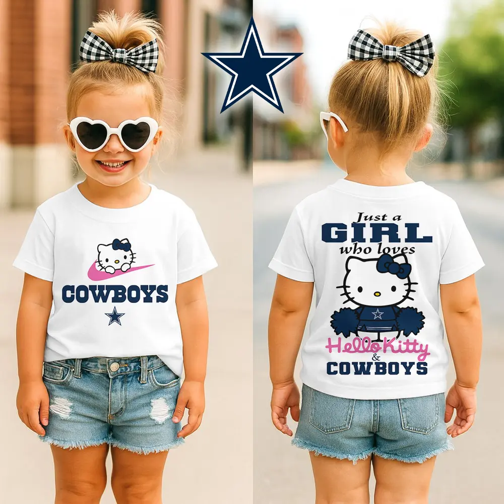 Dallas Cowboys | Premium NFL Football Girl Hello Kitty Fan Kid Shirt HI