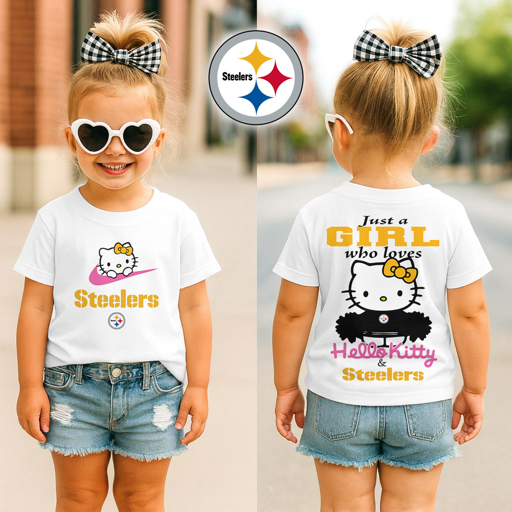 Pittsburgh Steelers | Premium NFL Football Girl Hello Kitty Fan Kid Shirt HI