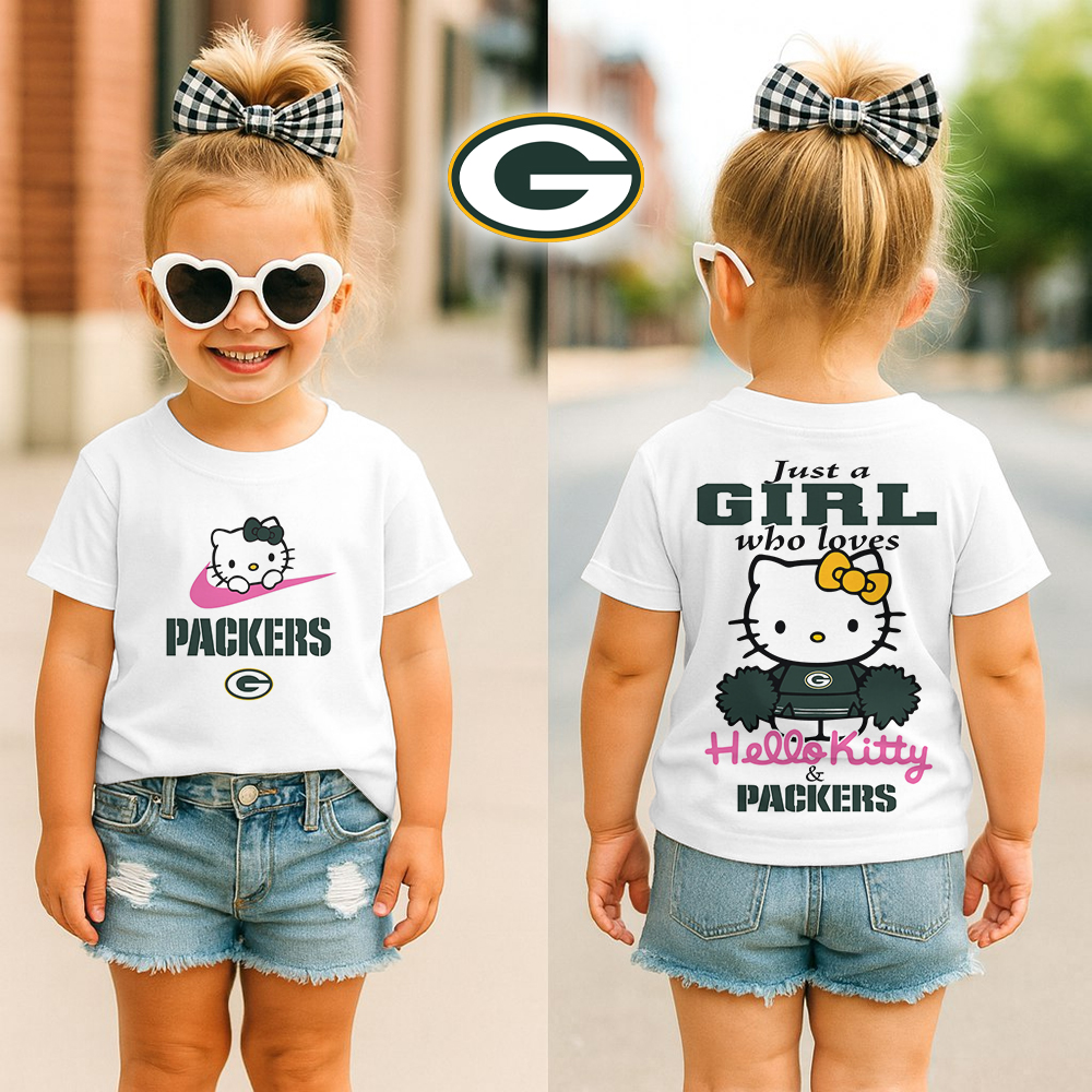 Green Bay Packers | Premium NFL Football Girl Hello Kitty Fan Kid Shirt HI