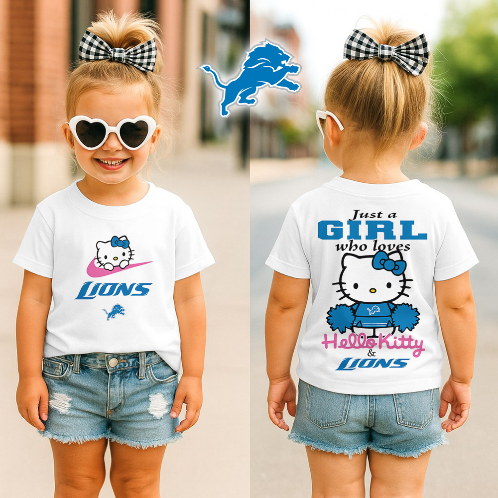 Detroit Lions | Premium NFL Football Girl Hello Kitty Fan Kid Shirt HI