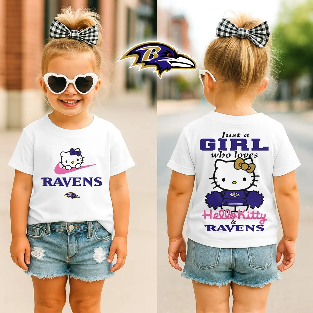 Baltimore Ravens | Premium NFL Football Girl Hello Kitty Fan Kid Shirt HI