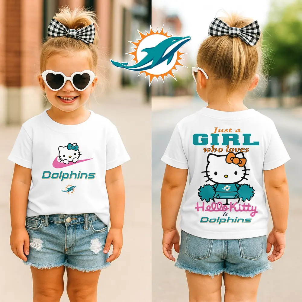 Miami Dolphins | Premium NFL Football Girl Hello Kitty Fan Kid Shirt HI