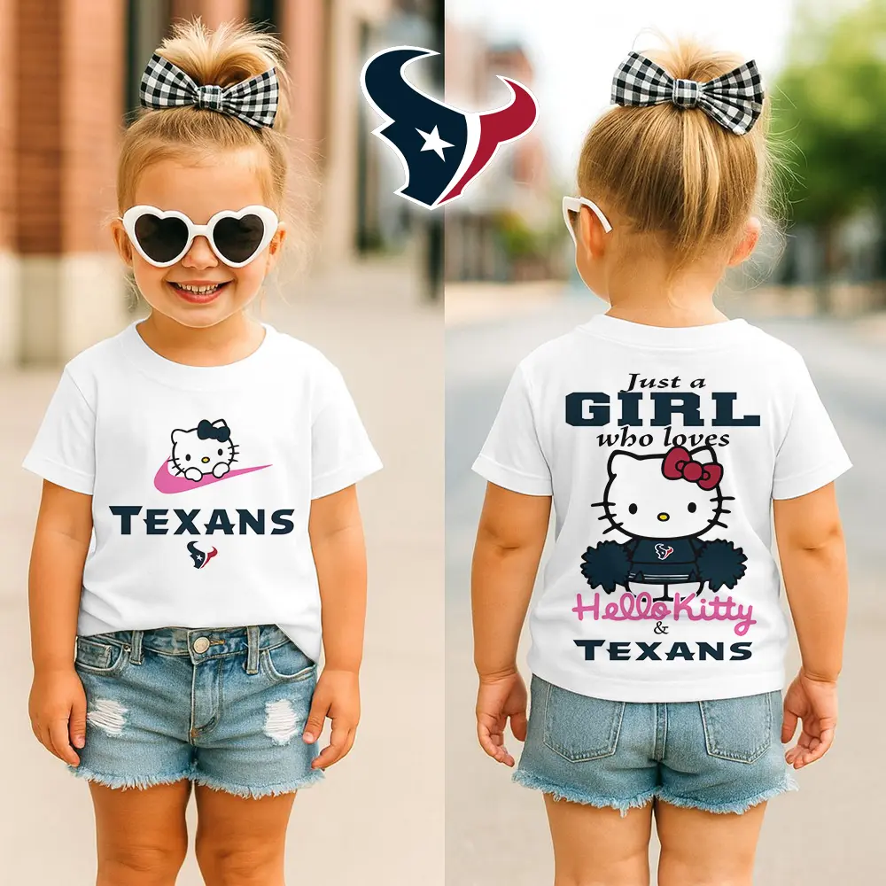 Houston Texans | Premium NFL Football Girl Hello Kitty Fan Kid Shirt HI