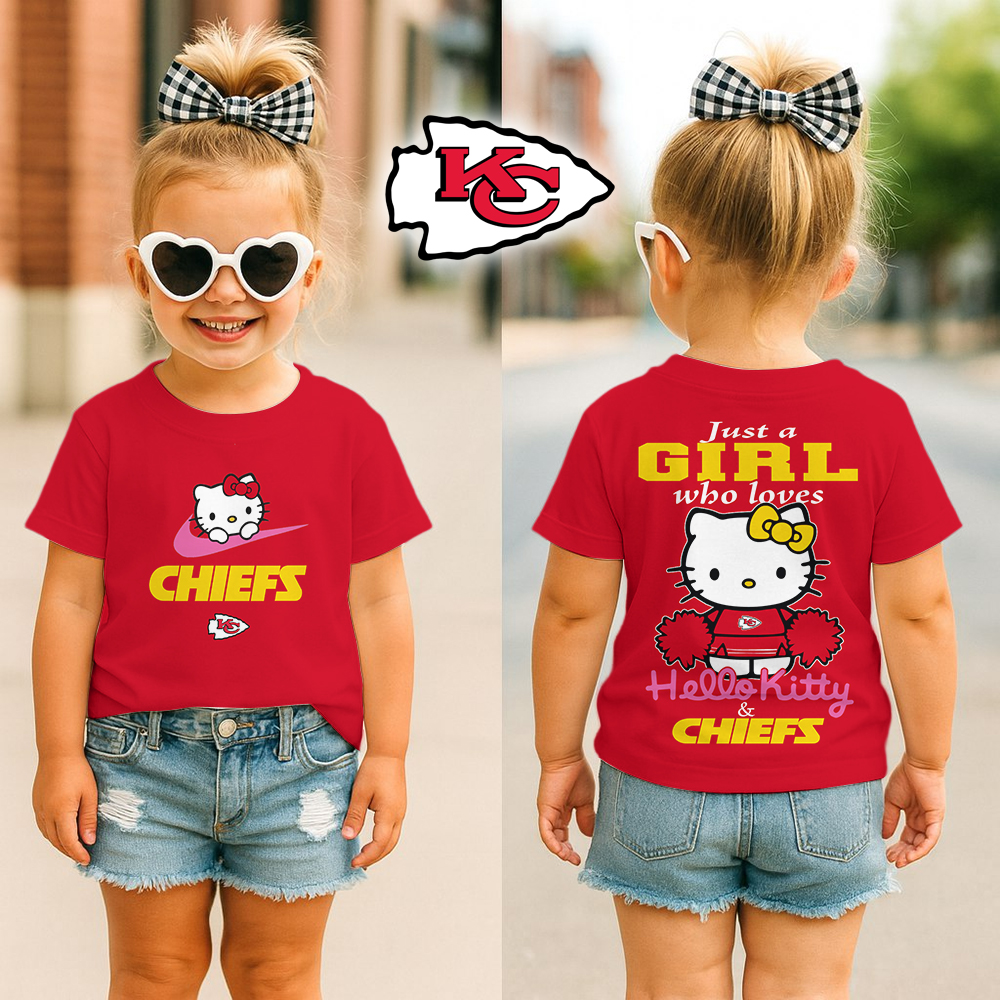 Kansas City Chiefs | Premium NFL Football Girl Hello Kitty Fan Kid Shirt HI - Red