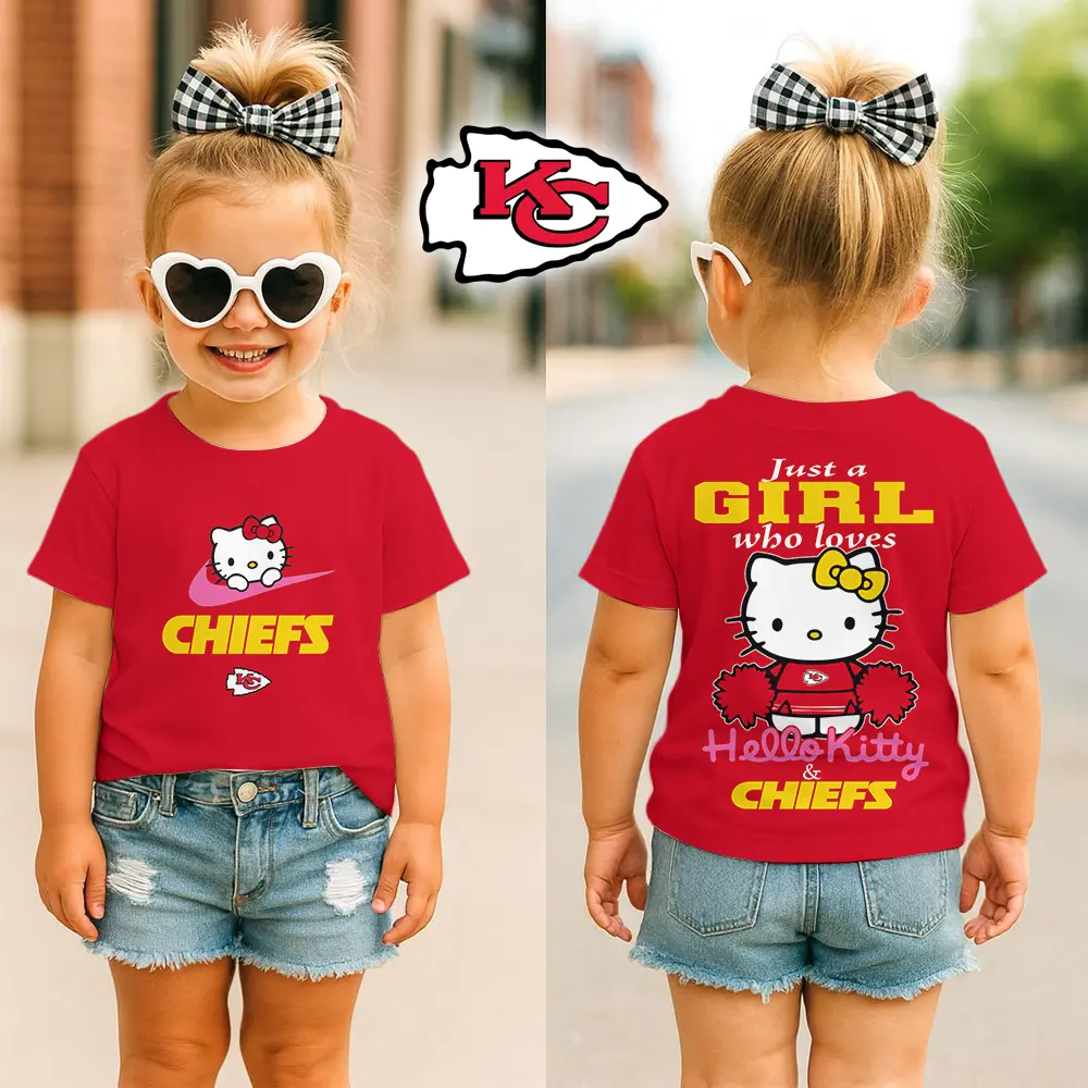 Kansas City Chiefs | Premium NFL Football Girl Hello Kitty Fan Kid Shirt HI - Red