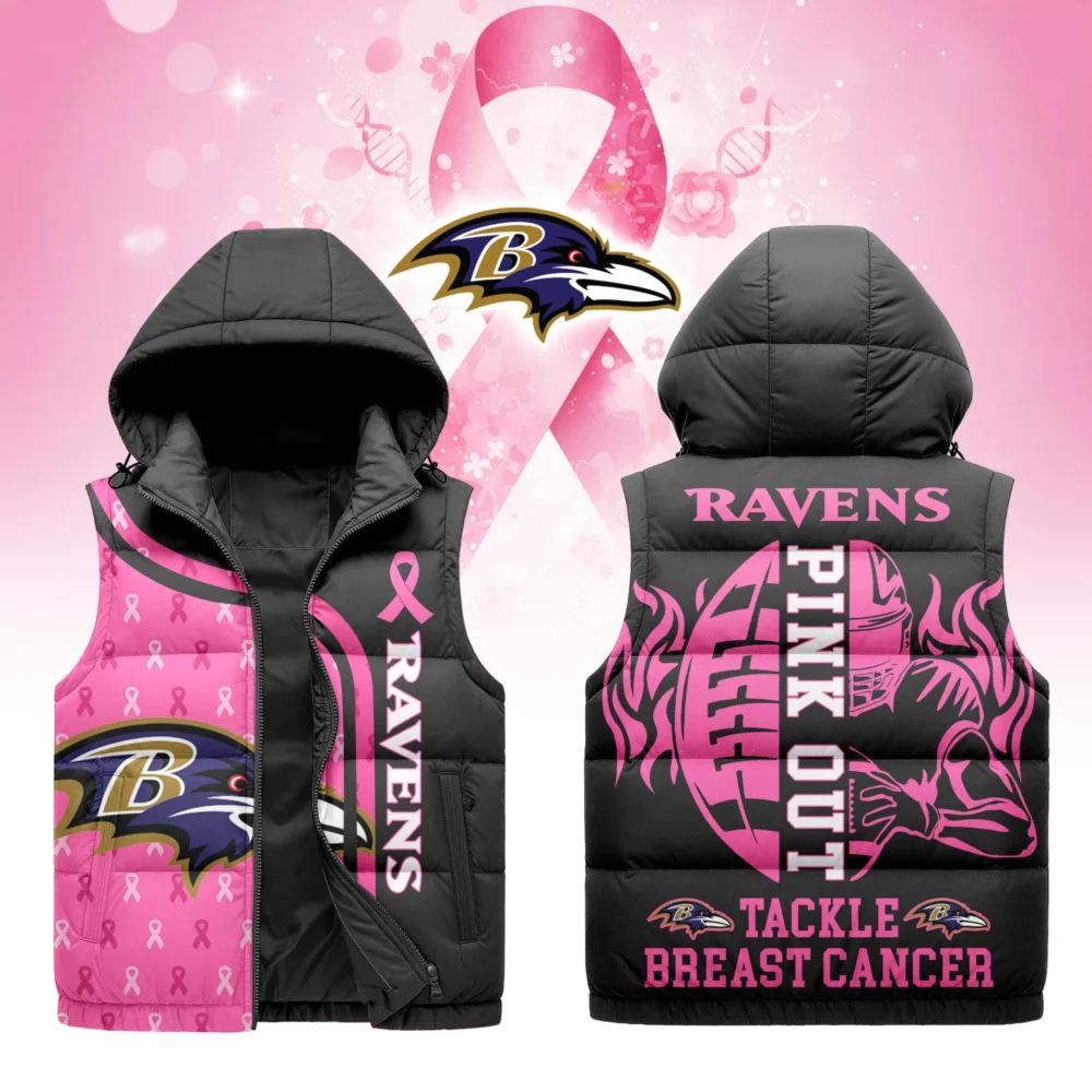 Baltimore Ravens | Premium NFL Pink Out Hooded Vest Puffer